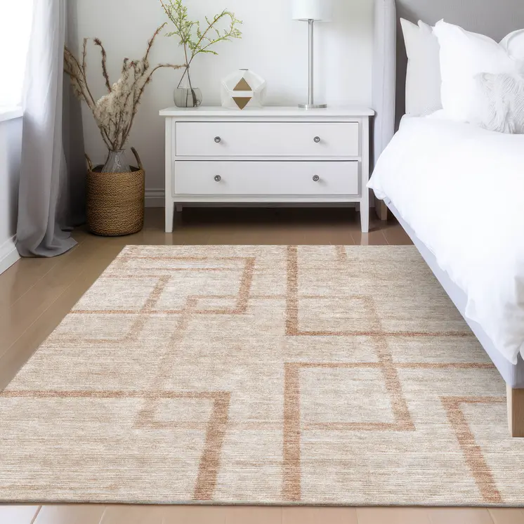 3' X 5' Copper And Brown Geometric Washable Indoor Outdoor Area Rug