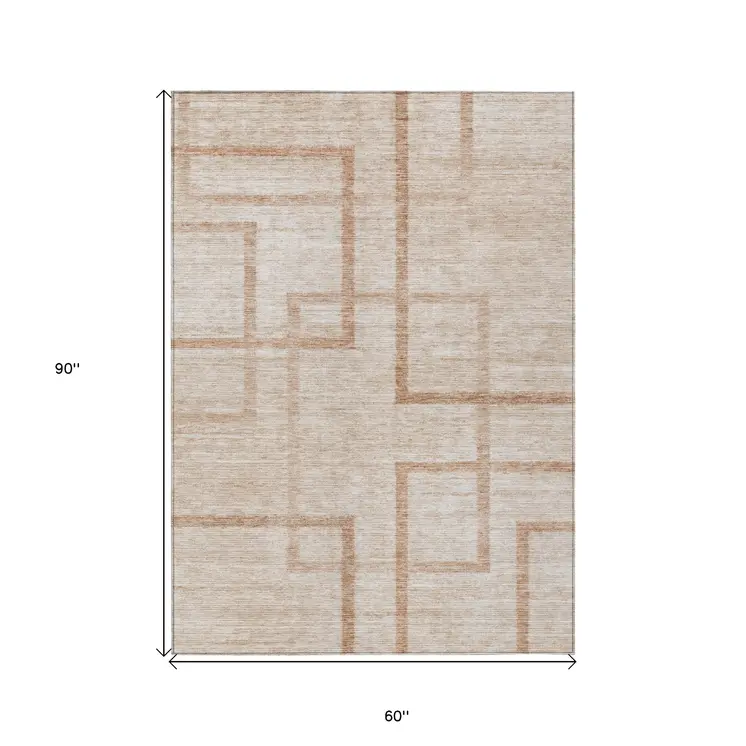 5' X 8' Copper And Brown Geometric Washable Indoor Outdoor Area Rug