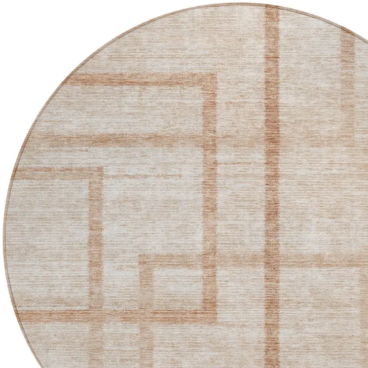 8' Copper And Brown Round Geometric Washable Indoor Outdoor Area Rug