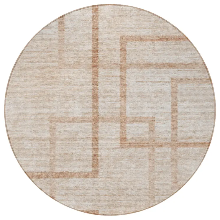 8' Copper And Brown Round Geometric Washable Indoor Outdoor Area Rug