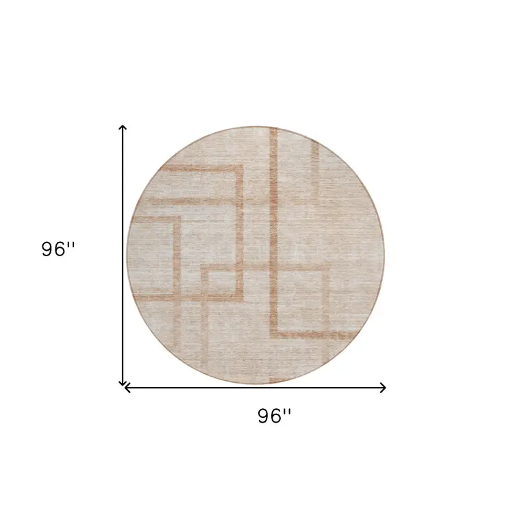 8' Copper And Brown Round Geometric Washable Indoor Outdoor Area Rug