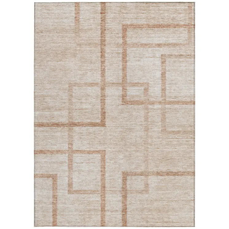 8' X 10' Copper And Brown Geometric Washable Indoor Outdoor Area Rug