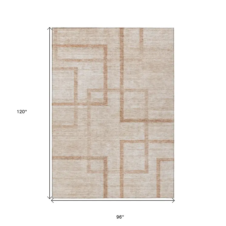 8' X 10' Copper And Brown Geometric Washable Indoor Outdoor Area Rug
