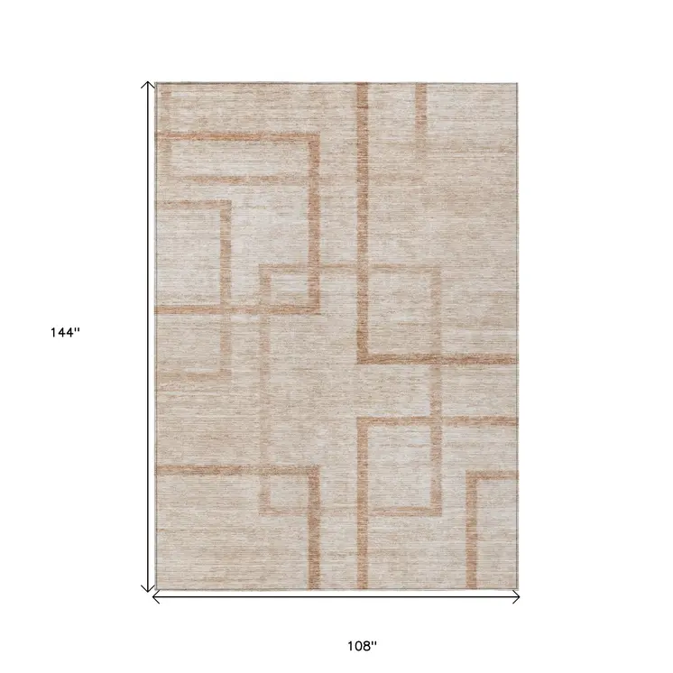 9' X 12' Copper And Brown Geometric Washable Indoor Outdoor Area Rug