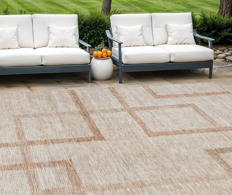 9' X 12' Copper And Brown Geometric Washable Indoor Outdoor Area Rug