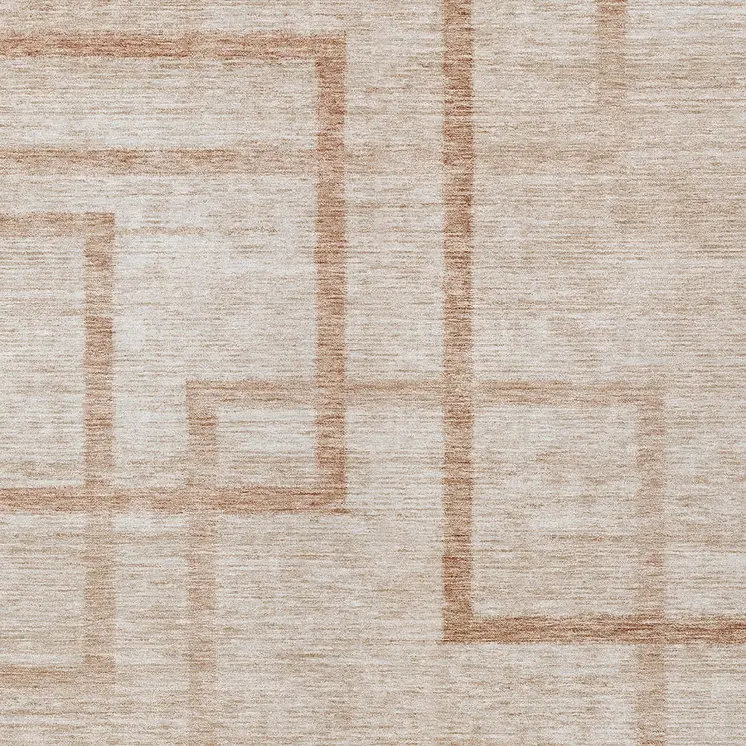 9' X 12' Copper And Brown Geometric Washable Indoor Outdoor Area Rug