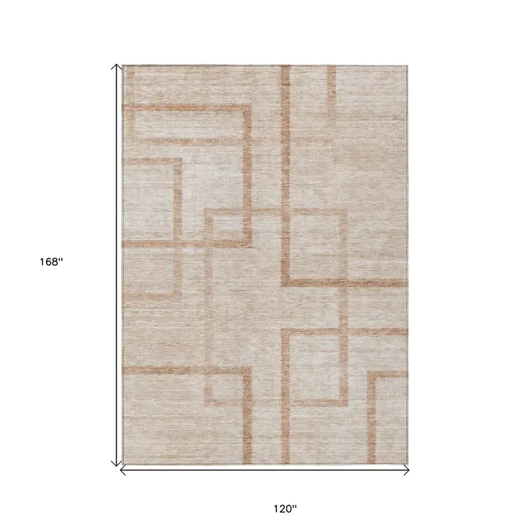 10' X 14' Copper And Brown Geometric Washable Indoor Outdoor Area Rug