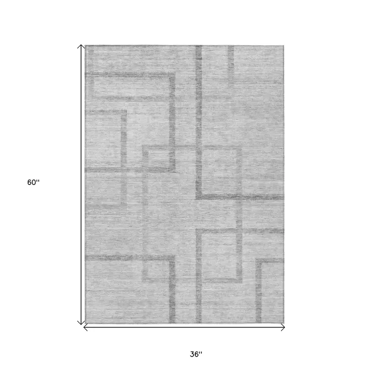 3' X 5' Gray Charcoal And Silver Geometric Washable Indoor Outdoor Area Rug