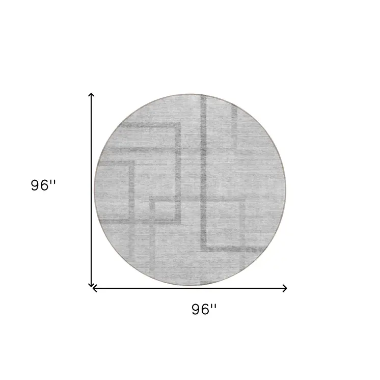 8' Gray Charcoal And Silver Round Geometric Washable Indoor Outdoor Area Rug