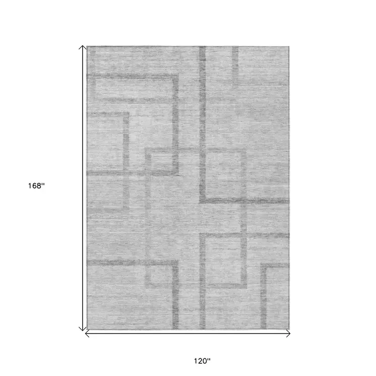 10' X 14' Gray Charcoal And Silver Geometric Washable Indoor Outdoor Area Rug
