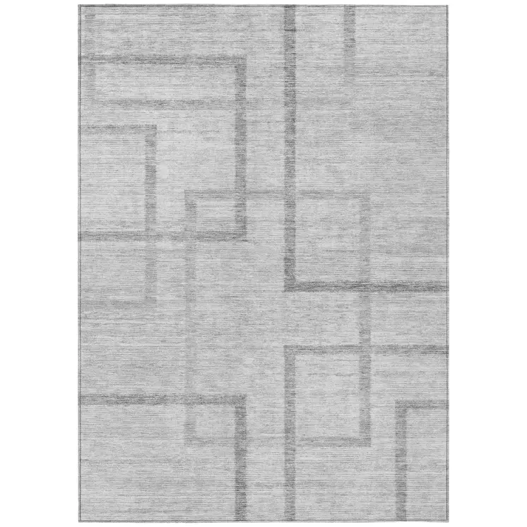 10' X 14' Gray Charcoal And Silver Geometric Washable Indoor Outdoor Area Rug