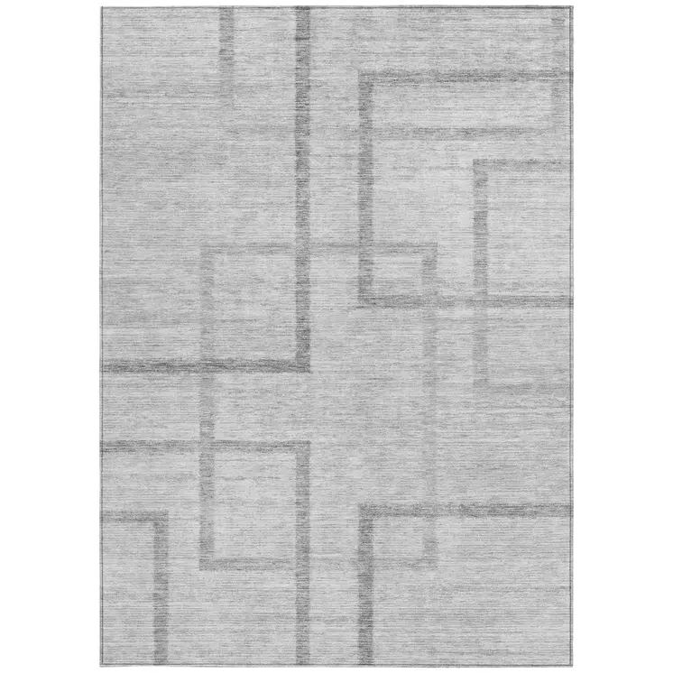 10' X 14' Gray Charcoal And Silver Geometric Washable Indoor Outdoor Area Rug