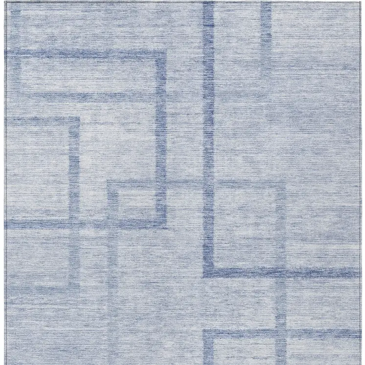 3' X 5' Sky Blue And Denim Blue Geometric Washable Indoor Outdoor Area Rug