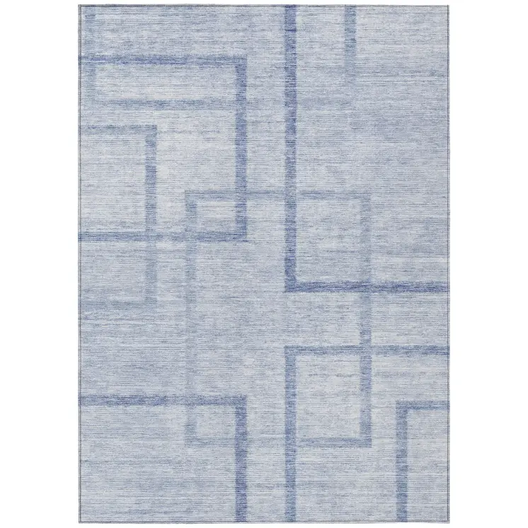 3' X 5' Sky Blue And Denim Blue Geometric Washable Indoor Outdoor Area Rug