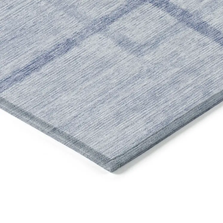 3' X 5' Sky Blue And Denim Blue Geometric Washable Indoor Outdoor Area Rug