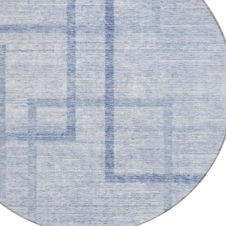 8' Sky Blue And Denim Blue Round Geometric Washable Indoor Outdoor Area Rug
