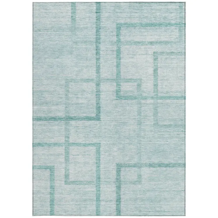 3' X 5' Teal Blue And Aqua Geometric Washable Indoor Outdoor Area Rug