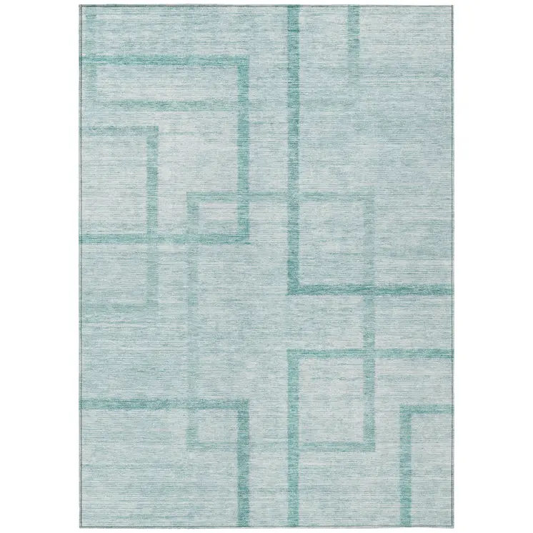 3' X 5' Teal Blue And Aqua Geometric Washable Indoor Outdoor Area Rug