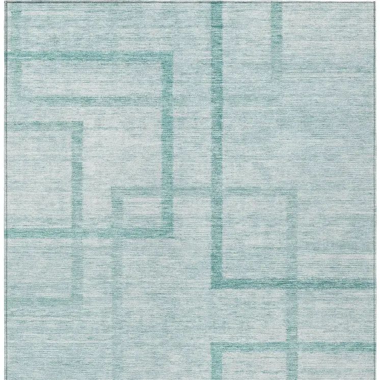 5' X 8' Teal Blue And Aqua Geometric Washable Indoor Outdoor Area Rug