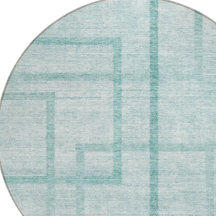 8' Teal Blue And Aqua Round Geometric Washable Indoor Outdoor Area Rug