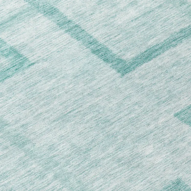 8' Teal Blue And Aqua Round Geometric Washable Indoor Outdoor Area Rug