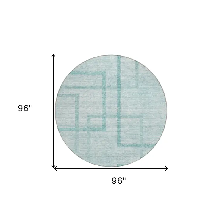 8' Teal Blue And Aqua Round Geometric Washable Indoor Outdoor Area Rug