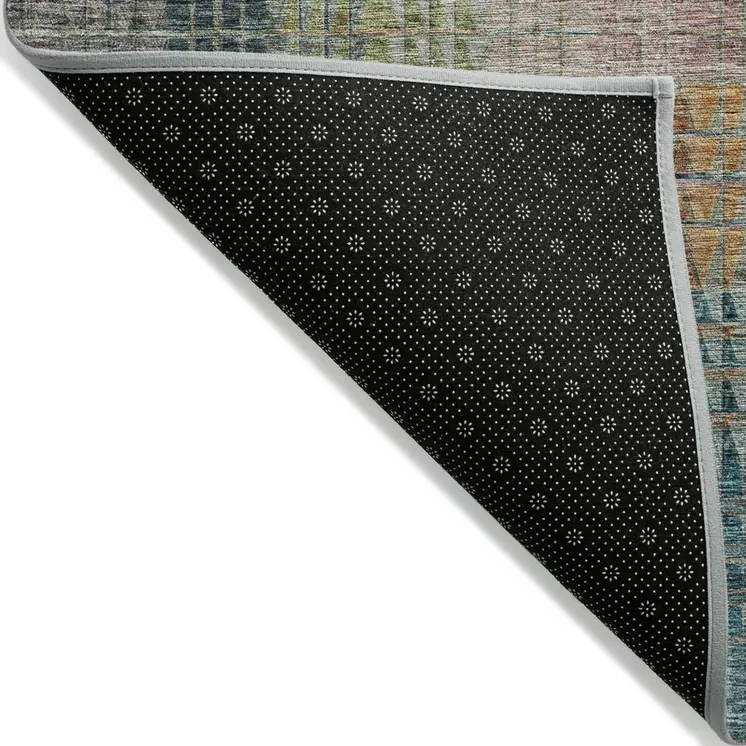 5' X 8' Green Gold And Teal Blue Abstract Washable Indoor Outdoor Area Rug