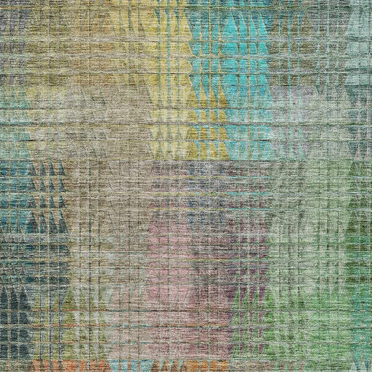 5' X 8' Green Gold And Teal Blue Abstract Washable Indoor Outdoor Area Rug