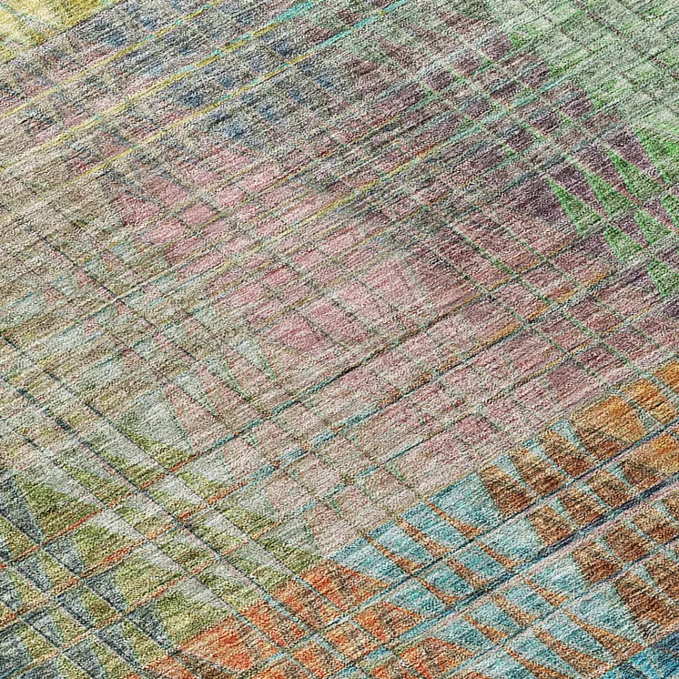 5' X 8' Green Gold And Teal Blue Abstract Washable Indoor Outdoor Area Rug