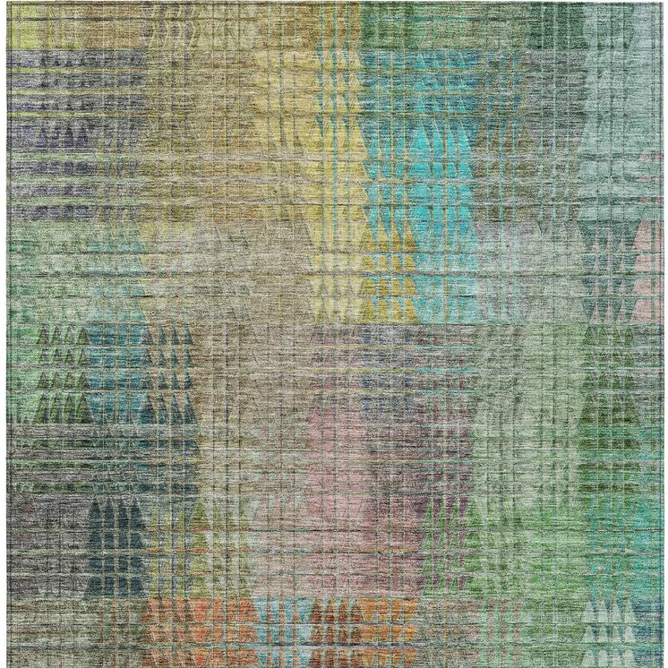 9' X 12' Green Gold And Teal Blue Abstract Washable Indoor Outdoor Area Rug