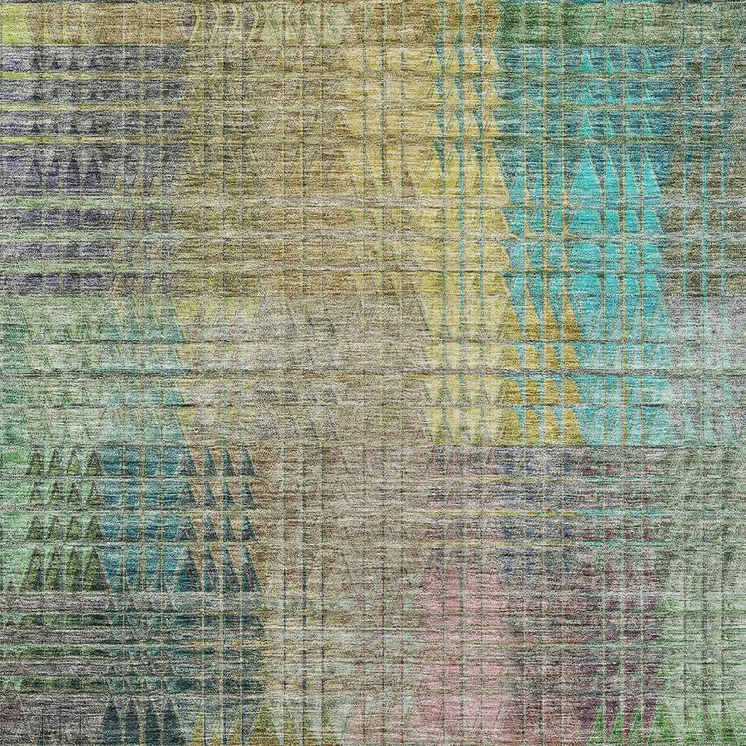 9' X 12' Green Gold And Teal Blue Abstract Washable Indoor Outdoor Area Rug