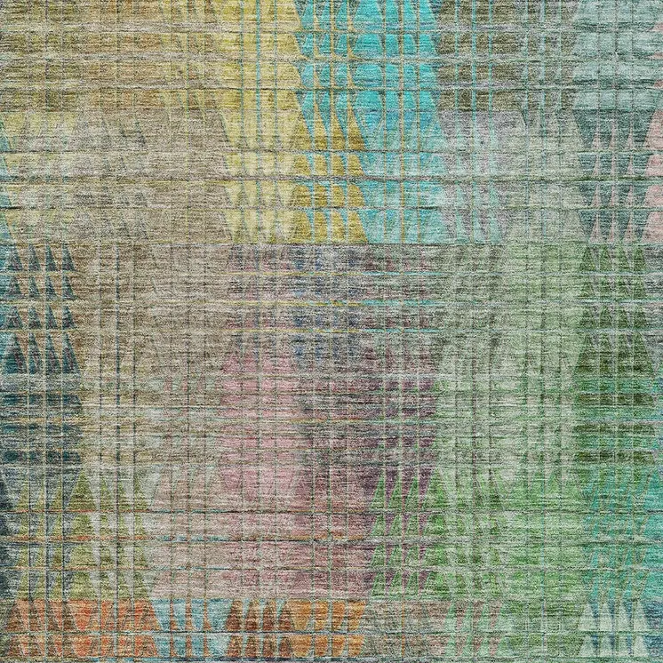 10' X 14' Green Gold And Teal Blue Abstract Washable Indoor Outdoor Area Rug