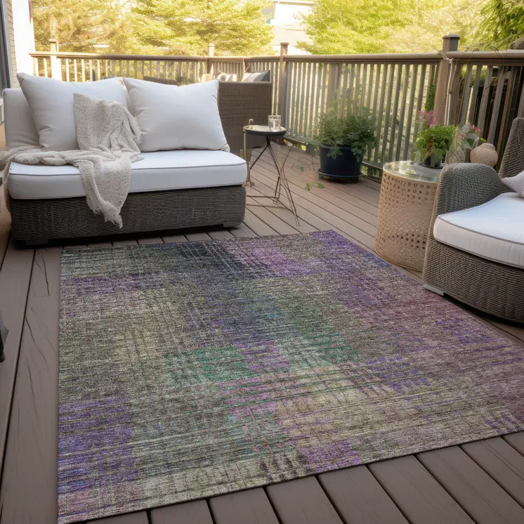 3' X 5' Plum Olive Green And Lavender Abstract Washable Indoor Outdoor Area Rug