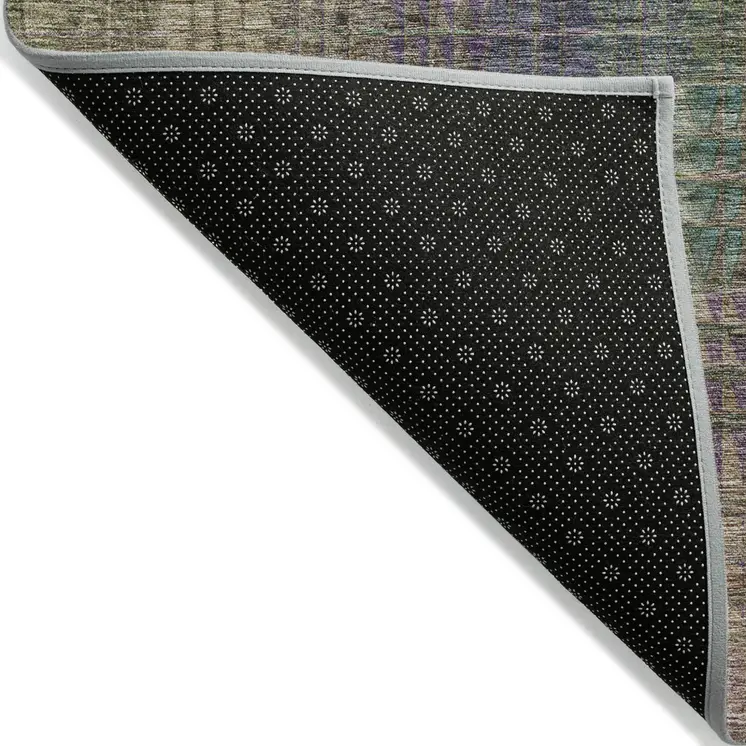 3' X 5' Plum Olive Green And Lavender Abstract Washable Indoor Outdoor Area Rug