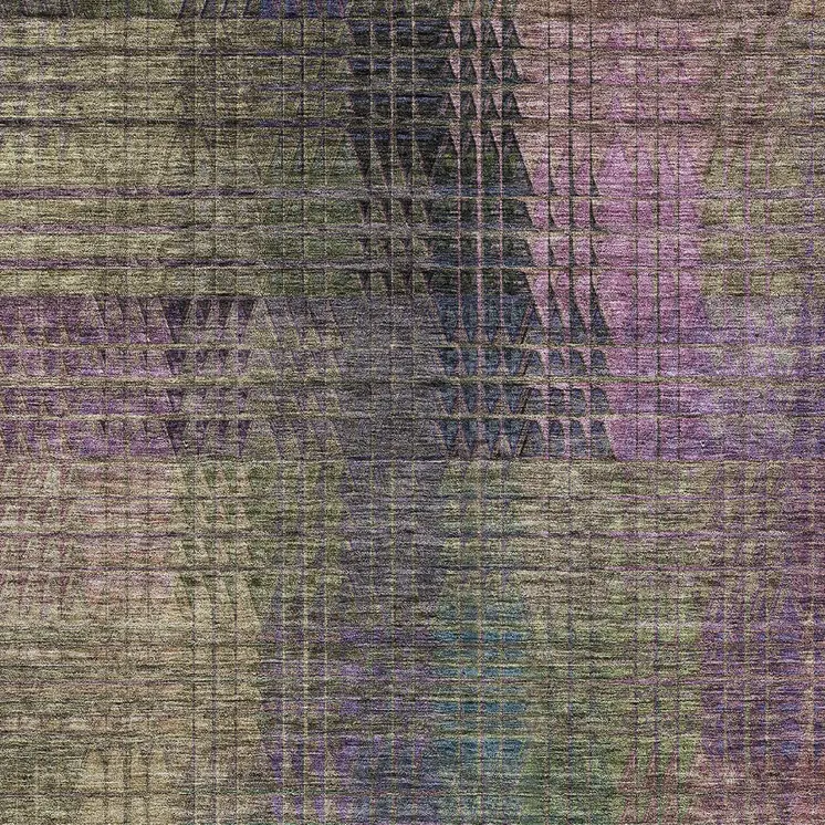 9' X 12' Plum Olive Green And Lavender Abstract Washable Indoor Outdoor Area Rug
