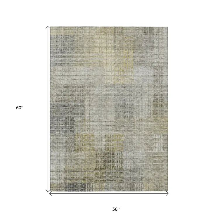 3' X 5' Taupe Beige And Brown Abstract Washable Indoor Outdoor Area Rug