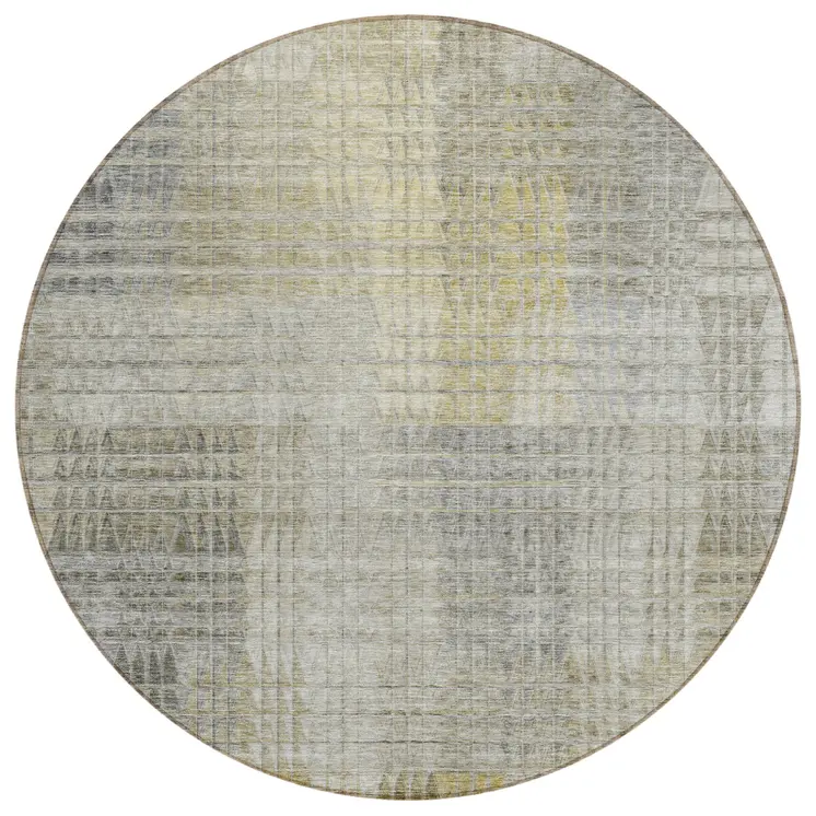 8' Taupe Beige And Brown Round Abstract Washable Indoor Outdoor Area Rug