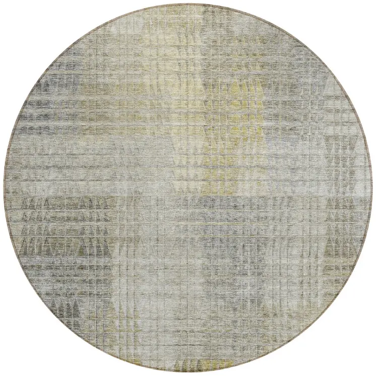8' Taupe Beige And Brown Round Abstract Washable Indoor Outdoor Area Rug