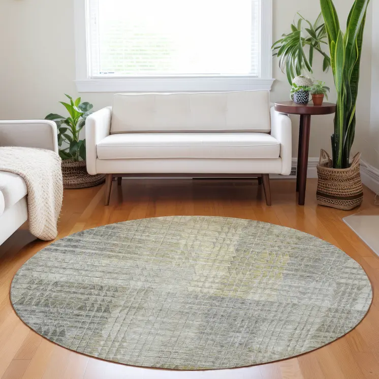 8' Taupe Beige And Brown Round Abstract Washable Indoor Outdoor Area Rug