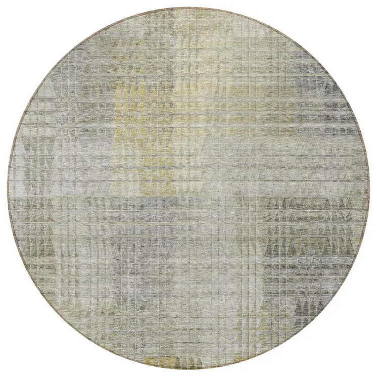 8' Taupe Beige And Brown Round Abstract Washable Indoor Outdoor Area Rug