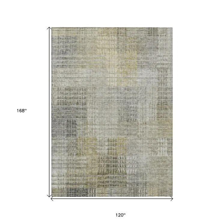 10' X 14' Taupe Beige And Brown Abstract Washable Indoor Outdoor Area Rug