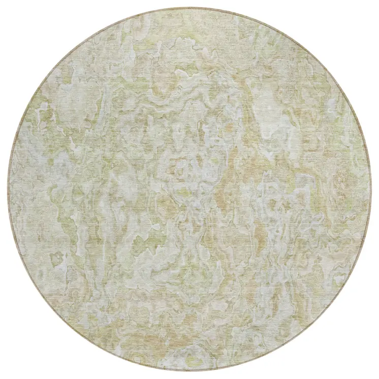 8' Beige Tan And Taupe Round Abstract Washable Indoor Outdoor Area Rug