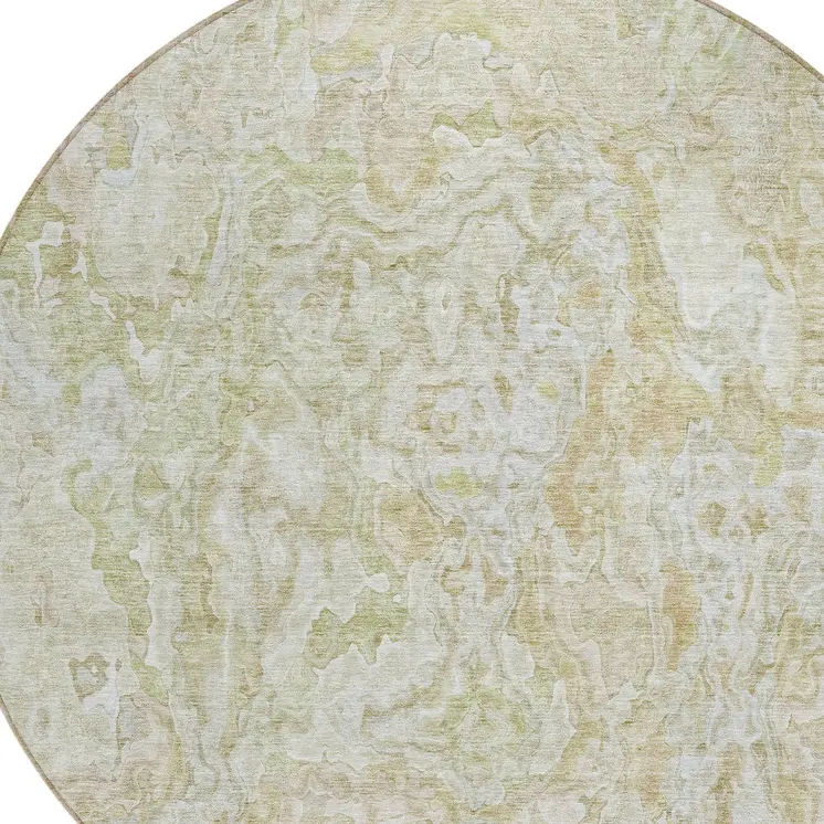8' Beige Tan And Taupe Round Abstract Washable Indoor Outdoor Area Rug