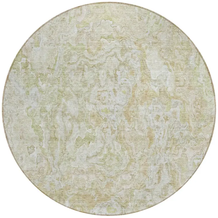 8' Beige Tan And Taupe Round Abstract Washable Indoor Outdoor Area Rug