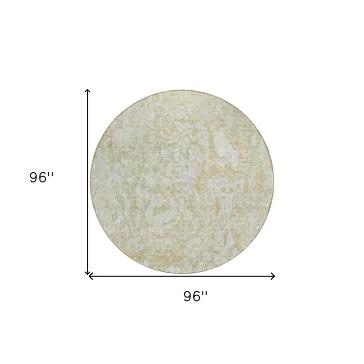 8' Beige Tan And Taupe Round Abstract Washable Indoor Outdoor Area Rug