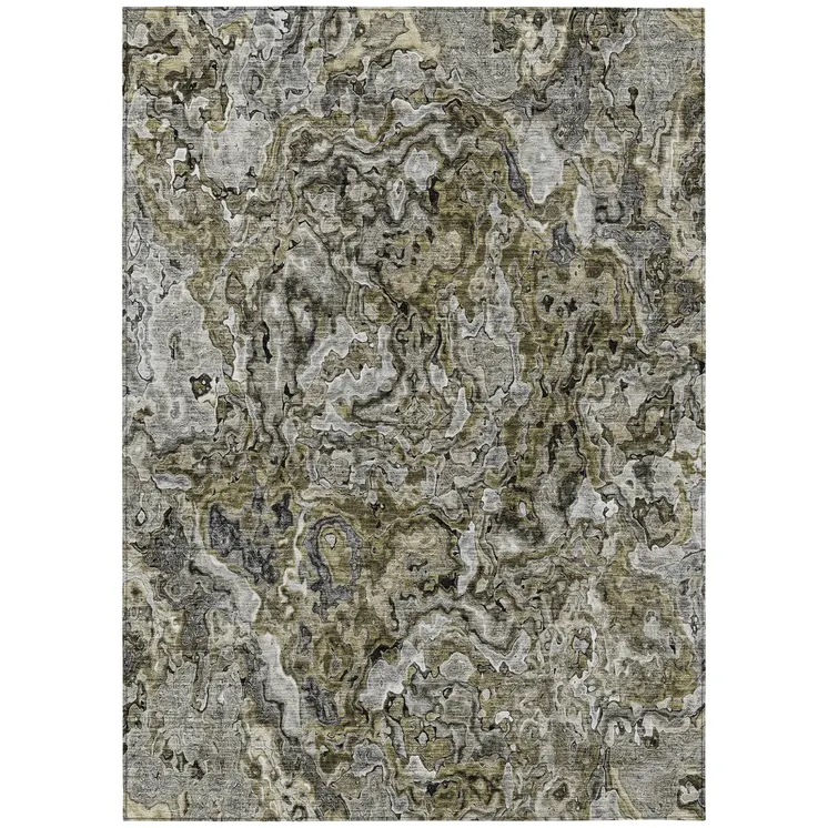 3' X 5' Brown Beige And Tan Abstract Washable Indoor Outdoor Area Rug