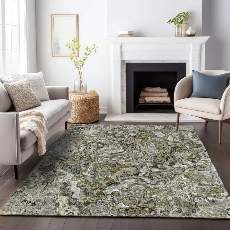 3' X 5' Brown Beige And Tan Abstract Washable Indoor Outdoor Area Rug