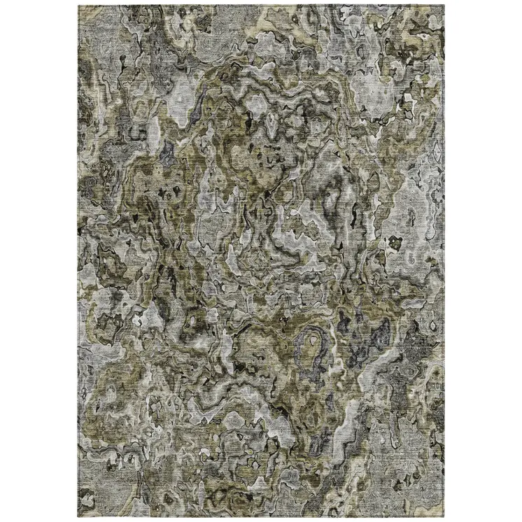 5' X 8' Brown Beige And Tan Abstract Washable Indoor Outdoor Area Rug