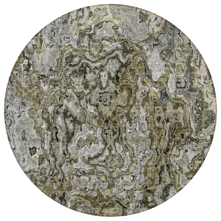 8' Brown Beige And Tan Round Abstract Washable Indoor Outdoor Area Rug