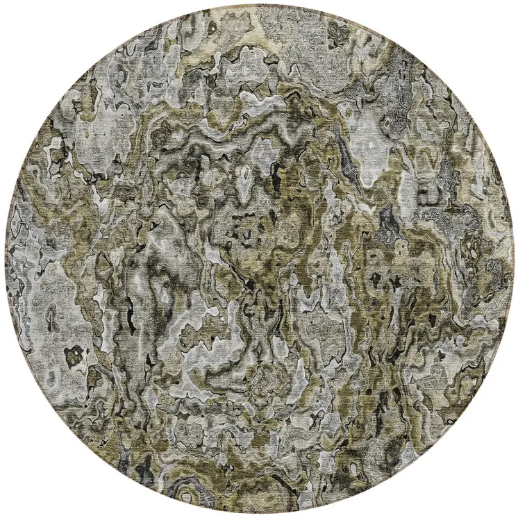 8' Brown Beige And Tan Round Abstract Washable Indoor Outdoor Area Rug